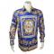 Pronti Royal Blue / Beige Nautical Greek Pattern Long Sleeve Shirt S6592