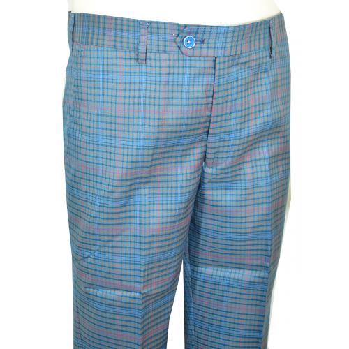 Cielo Teal / Fuchsia / Multi Color Micro Plaid Slim Fit Dress Pants P3564