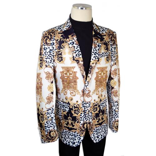 Cielo White / Black / Gold Crystal Studded Greek / Leopard Modern Fit Blazer B3574
