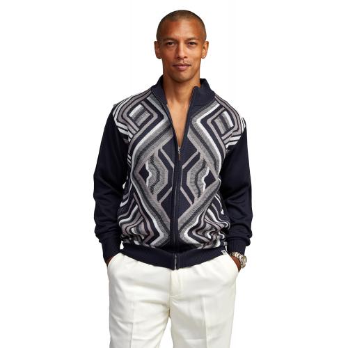 Stacy Adams Navy / Silver / White Half-Zip Pull-Over Sweater 9307