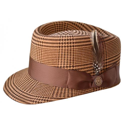 Bruno Capelo Camel / Brown Houndstooth Plaid Wool Telescope Baseball Hat LG-131