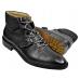 Giovanni "Nash" Black Calfskin / Tweed Lace-Up Monk Strap Tractor Sole Ankle Boots