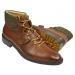 Giovanni "Nash" Cognac Calfskin / Tweed Lace-Up Monk Strap Tractor Sole Ankle Boots