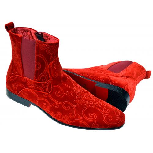 Antonio Cerrelli Red Paisley Velvet Chelsea Boots 6932