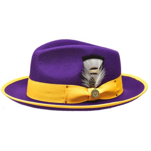 Bruno Capelo Purple / Gold Australian Wool Fedora Dress Hat LO-203