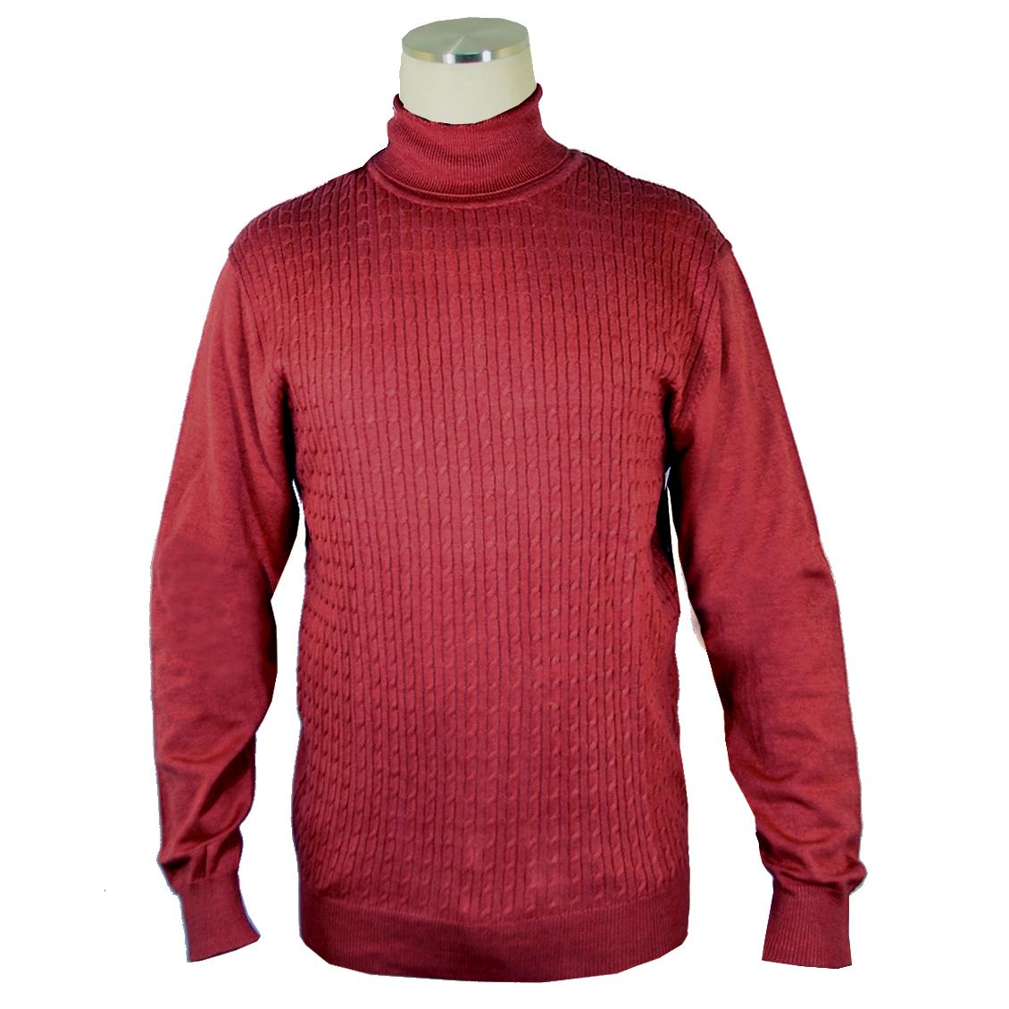 Bagazio Men's Burgundy Cable Knit Turtleneck Sweater | Upscale Menswear