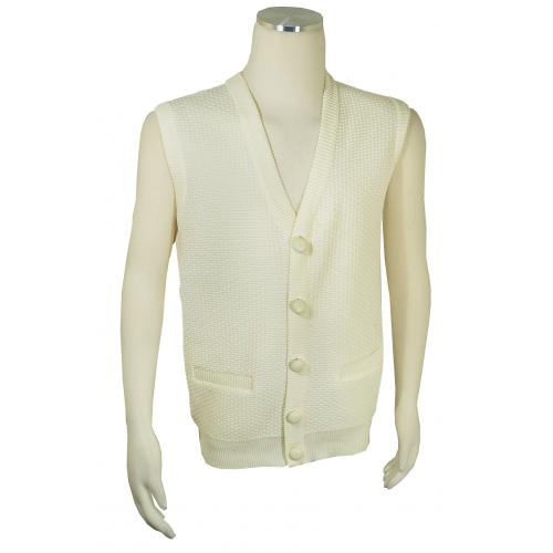 Bagazio Cream Button-Up V-Neck Cardigan Sweater Vest BM1877