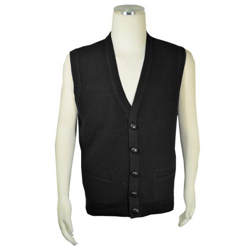 Bagazio Black Button-Up V-Neck Cardigan Sweater Vest BM1877