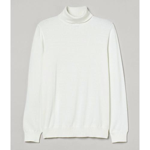 Bagazio White Cotton Blend Modern Fit Turtleneck Sweater Shirt BM2102