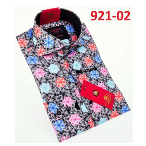 Axxess Multicolor Flower Design Cotton Modern Fit Dress Shirt With Button Cuff 921-02.