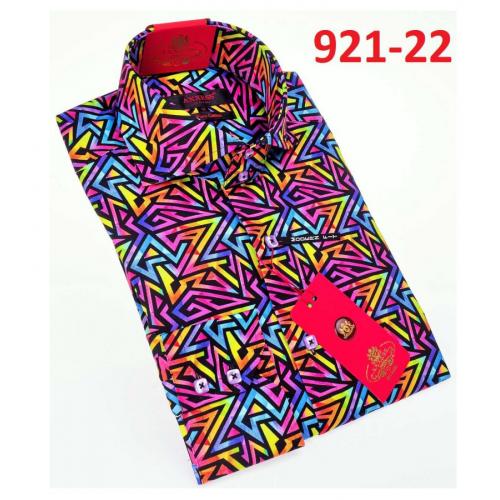 Axxess Multicolor Artistic Design Cotton Modern Fit Dress Shirt With Button Cuff 921-22.