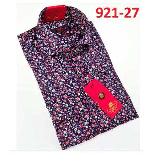 Axxess Multicolor Flower Design Cotton Modern Fit Dress Shirt With Button Cuff 921-27.
