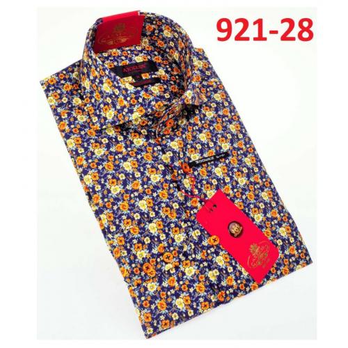 Axxess Multicolor Flower Design Cotton Modern Fit Dress Shirt With Button Cuff 921-28.
