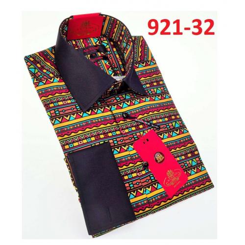 Axxess Multicolor Artistic Design Cotton Modern Fit Dress Shirt With Button Cuff 921-32.