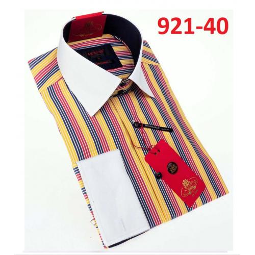 Axxess Multicolor Stripe Design Cotton Modern Fit Dress Shirt With Button Cuff 921-40.
