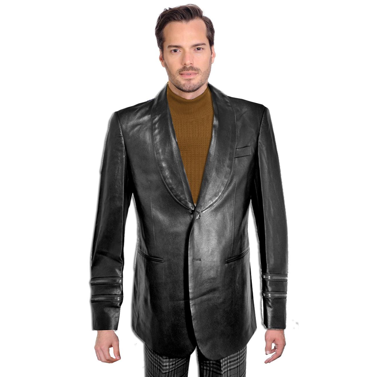 Buy Cigar Black Lizard Embossed PU Leather Modern Fit Blazer Jacket BRX-21