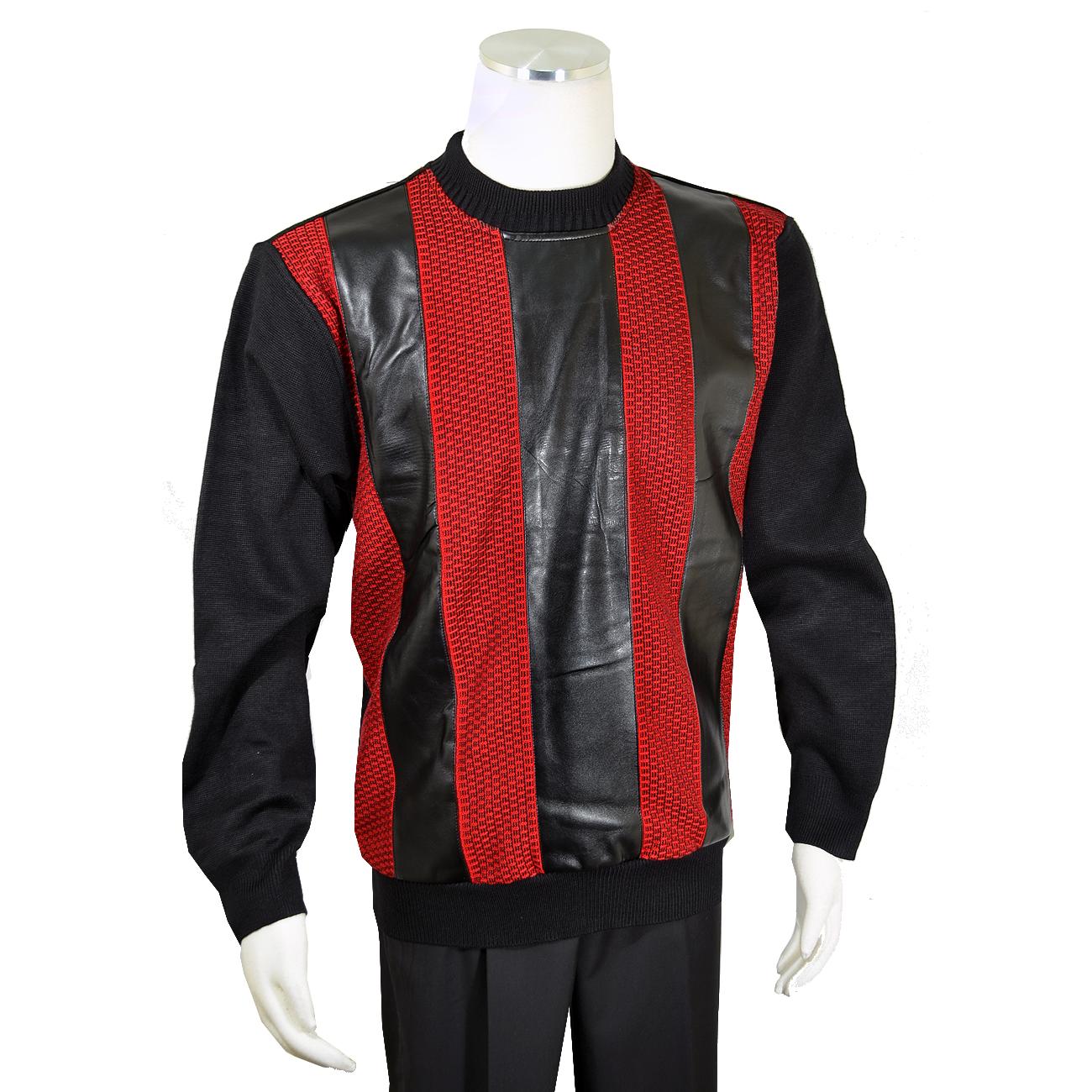 Bagazio Black and Red Leather Pullover Sweater For Men | Upscale Menswear