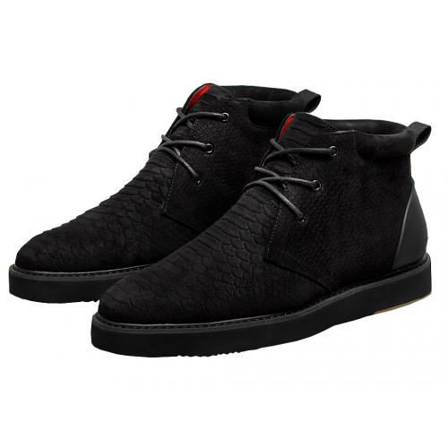 Tayno "Troupe" Black Python Embossed Vegan Suede Chukka Sneaker Boots