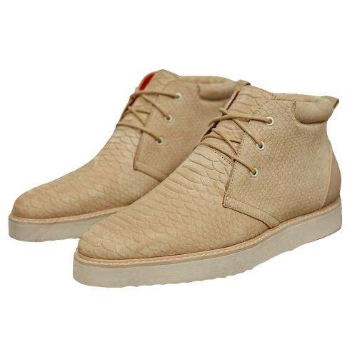 Tayno "Troupe" Beige Python Embossed Vegan Suede Chukka Sneaker Boots