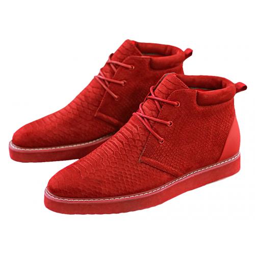 Tayno "Troupe" Red Python Embossed Vegan Suede Chukka Sneaker Boots