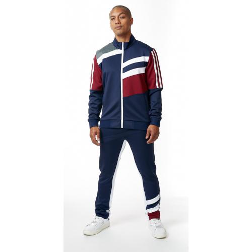 Stacy Adams Navy / White / Burgundy Striped Cotton Modern Fit Tracksuit Outfit 2571