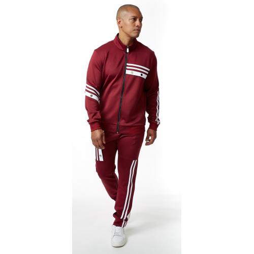 Stacy Adams Burgundy / White Striped Cotton Blend Modern Fit Tracksuit ...