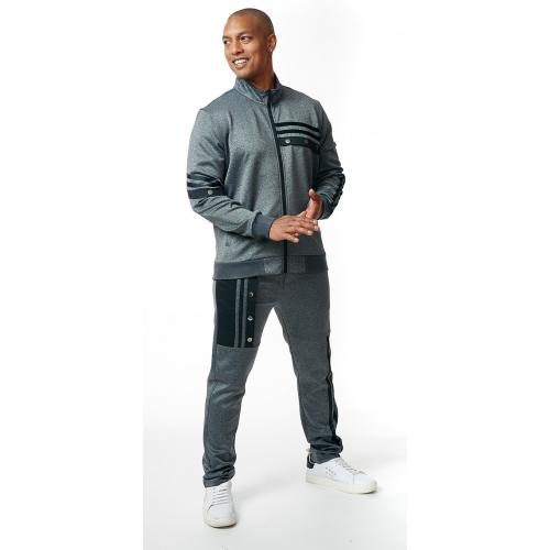 Stacy Adams Grey / White Striped Cotton Blend Modern Fit Tracksuit Outfit 2579