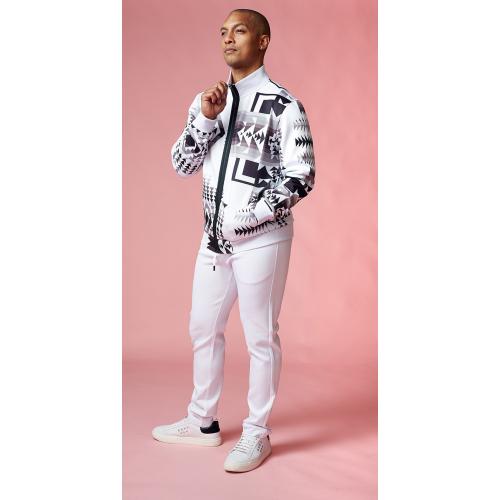 Stacy Adams White / Black / Grey Abstract Cotton Modern Fit Tracksuit Outfit 2580
