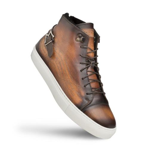 Mezlan "ETCHED" Cognac Genuine Calfskin Hi-Top Sneaker S108.