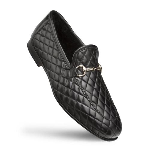 Mezlan "QUILTED" Black Genuine Calfskin Apron Toe Slip On Shoes S108.