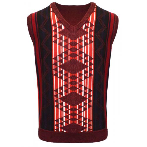 Stacy Adams Red Combo / Black / White Pull-Over Cotton Blend Sweater Vest 2225