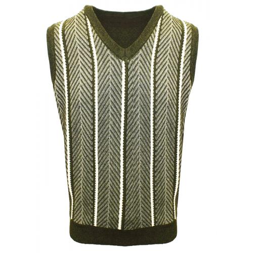 Stacy Adams Olive / Cream V-Neck Pull-Over Cotton Blend Sweater Vest 2223