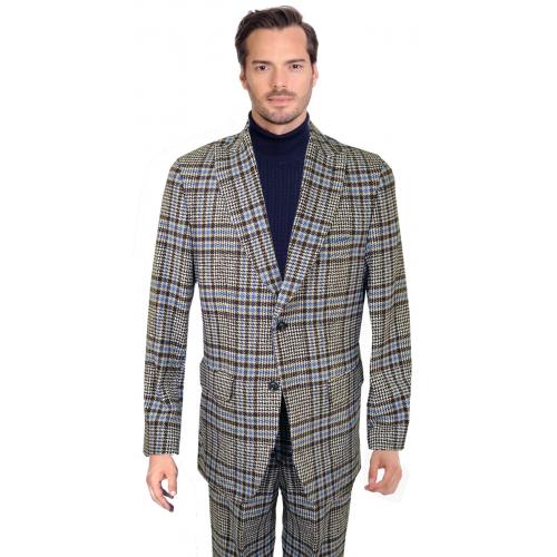 Thread & Stitch Brown / Blue / Beige Plaid Wool Modern Fit Suit BLZ210