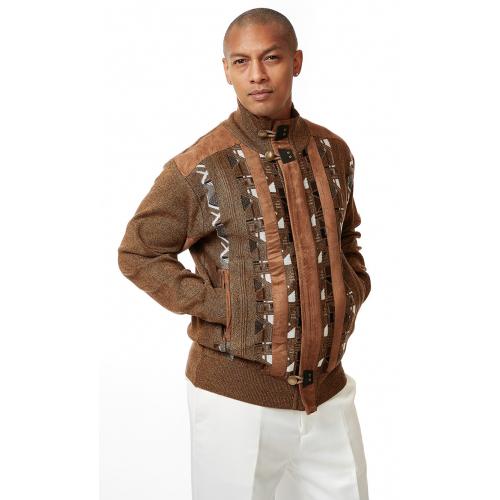 Silversilk Brown Combo / White Zip-Up Microsuede / Knitted Sweater 2111