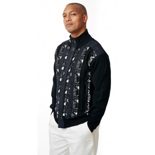Silversilk Black / Grey / White Zip-Up Microsuede / Knitted Sweater 2111
