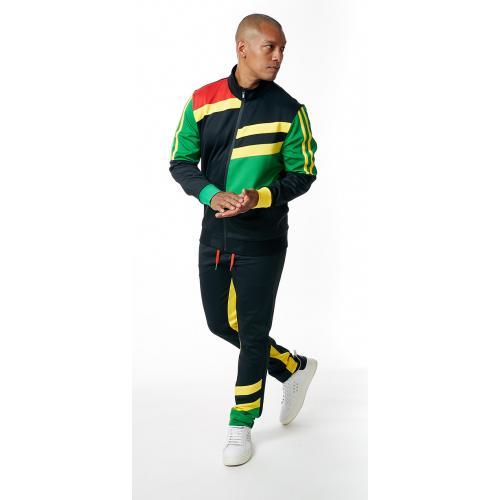 Stacy Adams Black / Yellow / Green / Red Cotton Modern Fit Tracksuit Outfit 2571