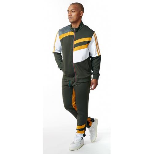 Stacy Adams Olive / Gold / White / Grey Cotton Modern Fit Tracksuit Outfit 2571