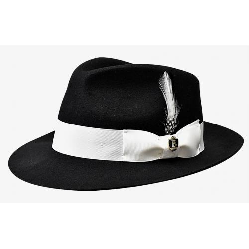 Bruno Capelo Black / White Trimmed Australian Wool Fedora Hat FB-233