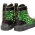 Fiesso Emerald Green / Black Glitter / Spiked PU Leather High Top Sneakers FI2369