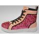 Fiesso Pink / Fuchsia / Black Glitter / Spiked PU Leather High Top Sneakers FI2369