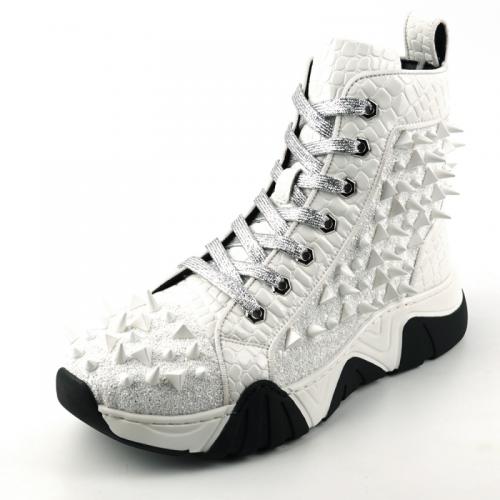 Fiesso White Glitter / Spiked High Top Sneakers FI2405