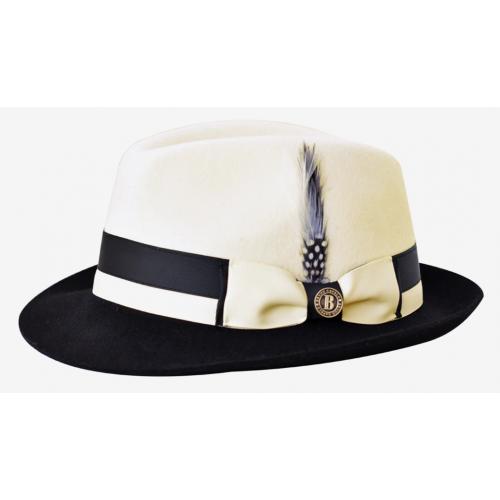 Bruno Capelo Ivory / Black Trimmed Australian Wool Fedora Hat CA-351