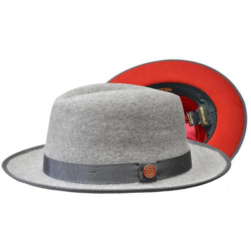Bruno Capelo Heather Grey / Red Bottom Australian Wool Fedora Dress Hat PR-330