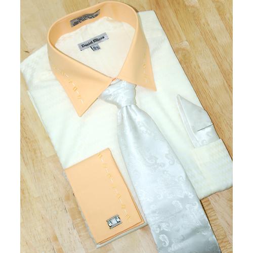 Daniel Ellissa Peach /Cream With Embroidered Design  Shirt/Tie/Hanky Set DS3737P2