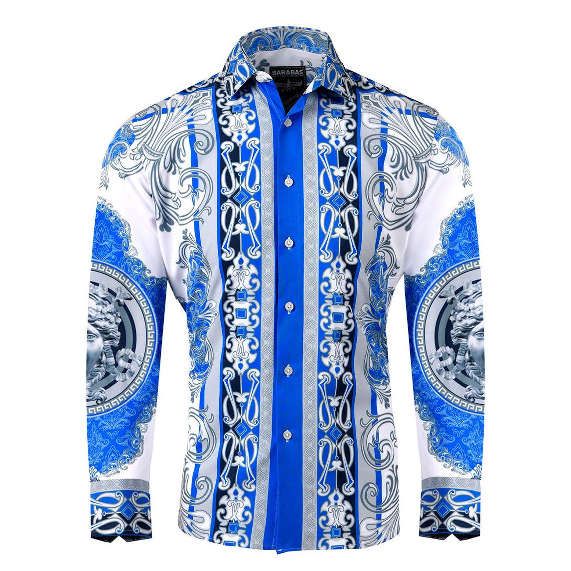 Barabas Royal Blue and White Satin Long Sleeve Shirt| Barabas Men's ...