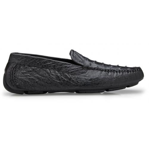 Belvedere "LUIS" Black Genuine Ostrich Quill Slip On Shoes.