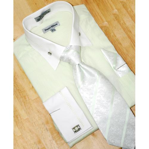 Daniel Ellissa Mint Green/White With Embroidered Design  Shirt/Tie/Hanky Set DS3736P2