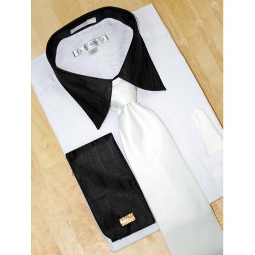 Daniel Ellissa White with Black Collar Shirt/Tie/Hanky Set DS1606