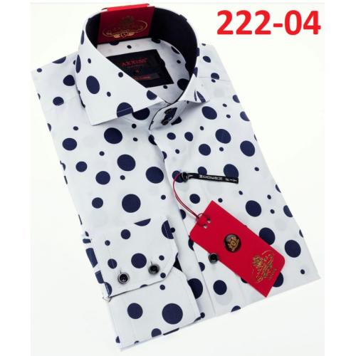Axxess White / Black Polka Dots Design Cotton Modern Fit Dress Shirt With Button Cuff 222-04.