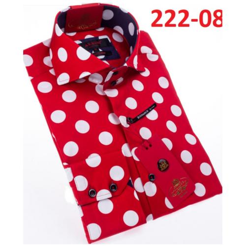 Axxess Red / White Polka Dots Design Cotton Modern Fit Dress Shirt With Button Cuff 222-08.